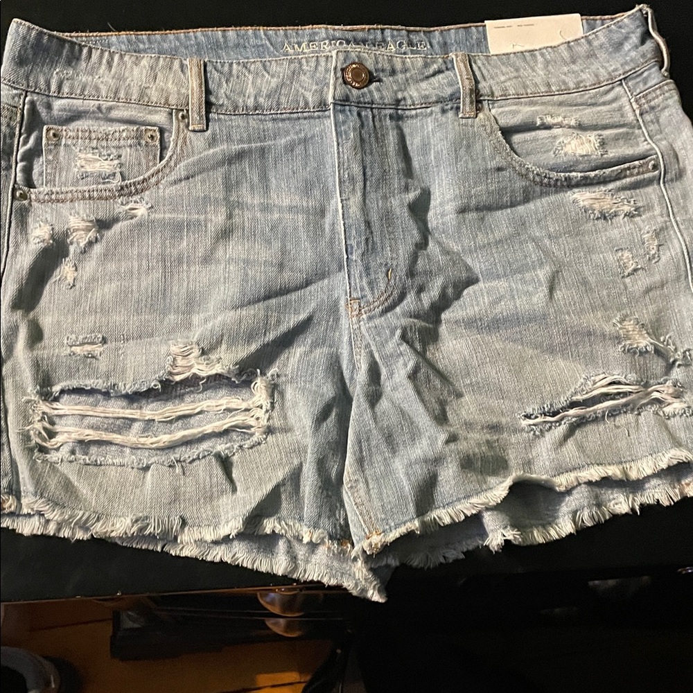 American Eagle Outfitters Distressed Light Blue Tomgirl Midi Jean Shorts